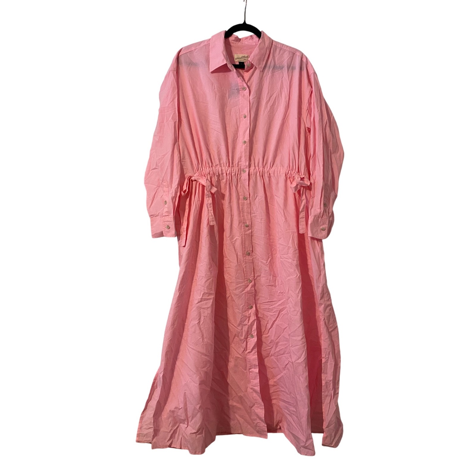 Button Front Pink Shirt Maxi Dress Large Artsy Feminine Romantic Prairie Trad